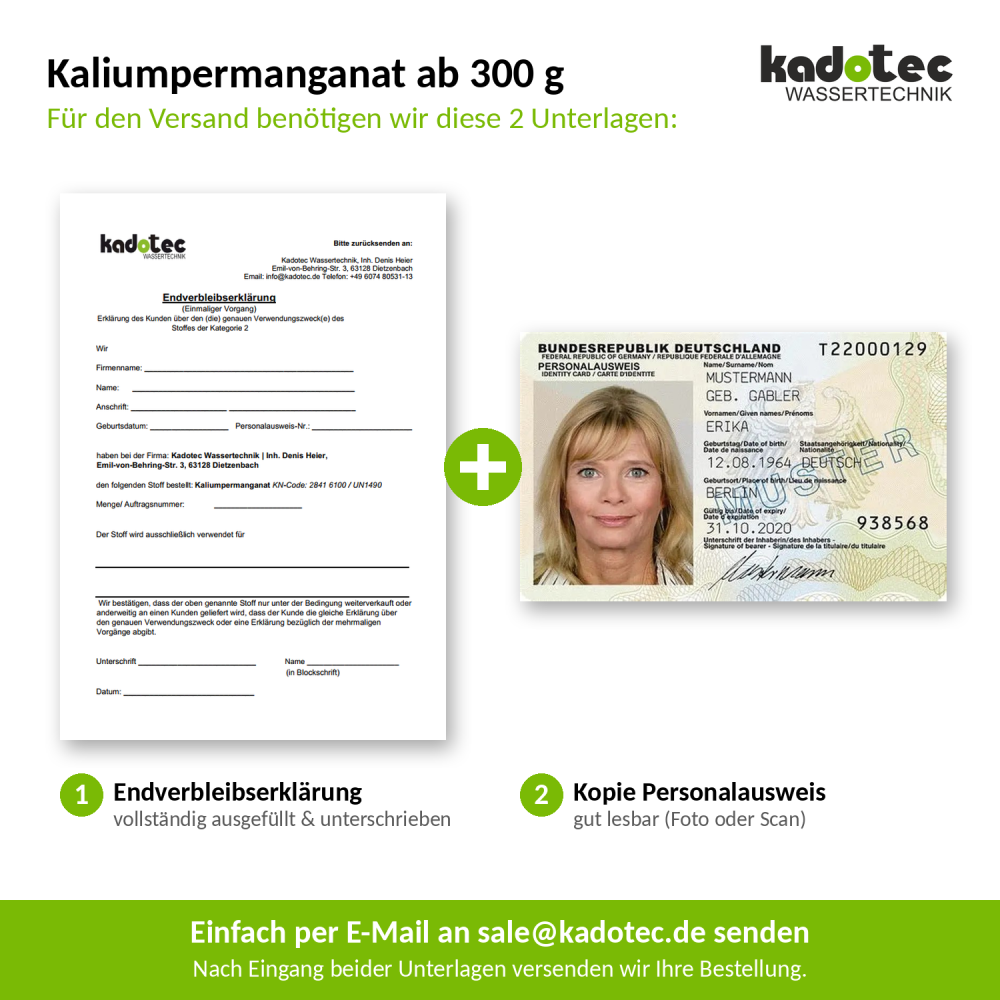 Unterlagen für Kaliumpermanganat ab 300g